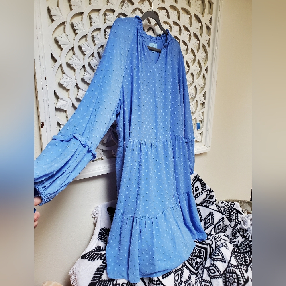 Women’s Textured Swiss Dot Tiered Dress in Periwinkle Blue - Picture 2 of 12